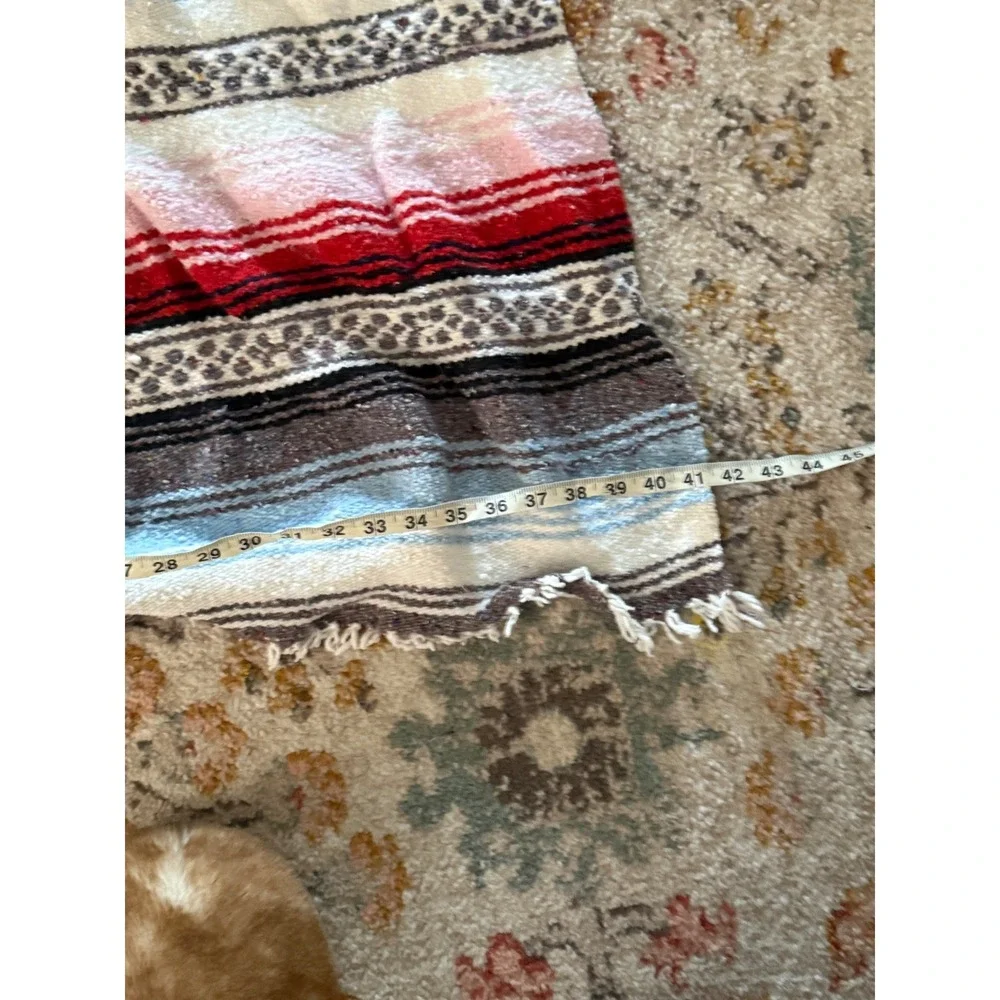 Mexican Falsa Blanket Woven Striped Yoga Beach Throw Blue Red White 42in Width